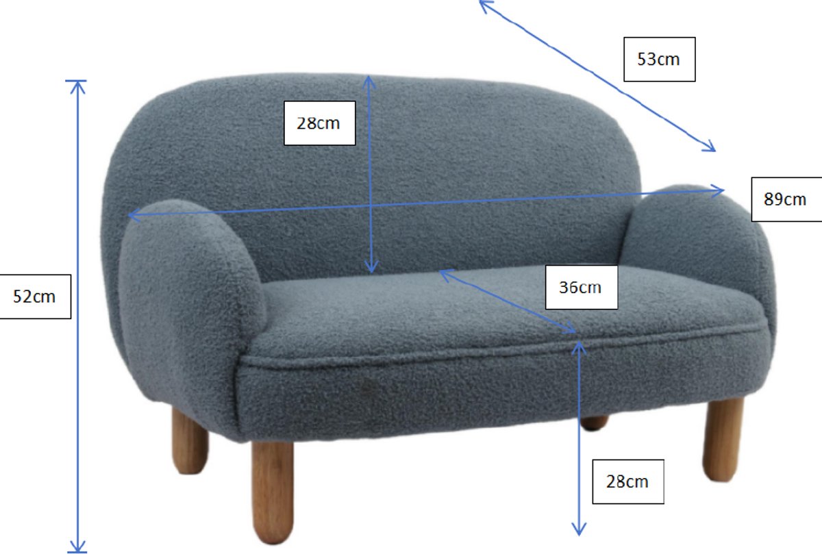 Kindersofa Rocky - 89x54x45cm - Blauwe Boucléstof