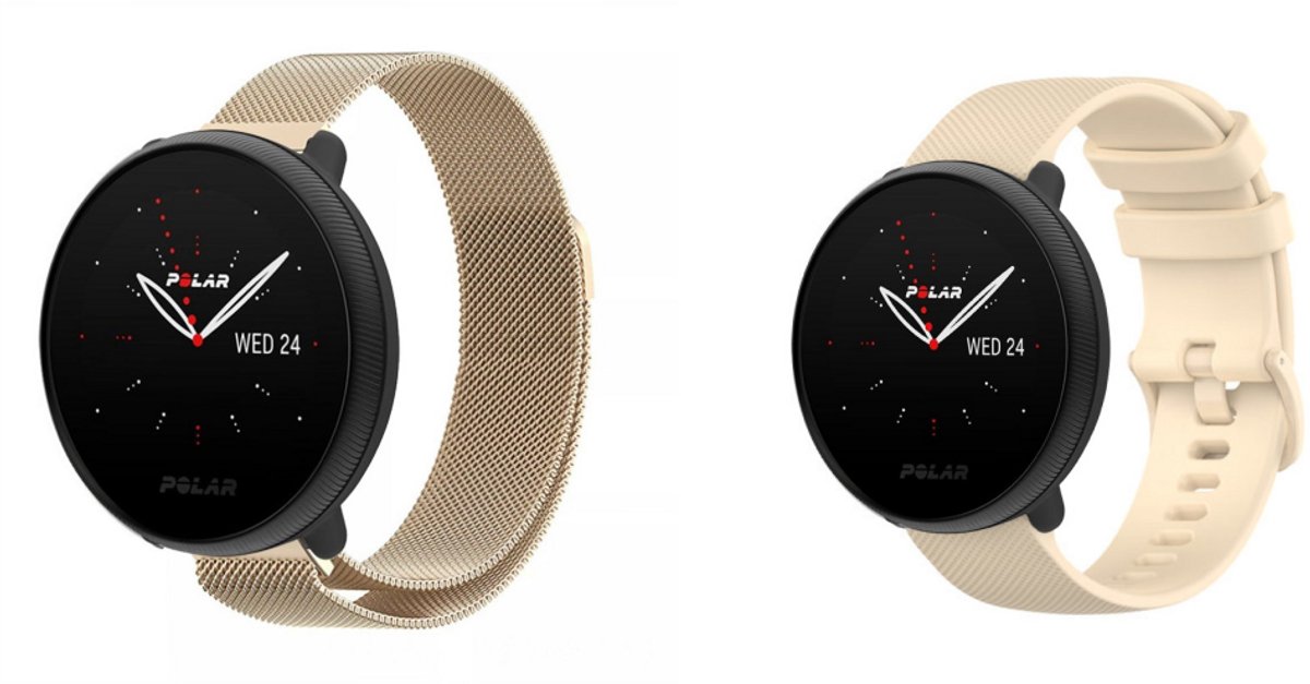Strap-it Siliconen band (Beige) + Milanese band (Champagne) - Geschikt voor Polar Ignite / Ignite 2 / Unite - Horlogeband / Polsband / Armband / Sportarmband -Siliconen armband - RVS Stalen magneetsluiting - Magnetisch bandje
