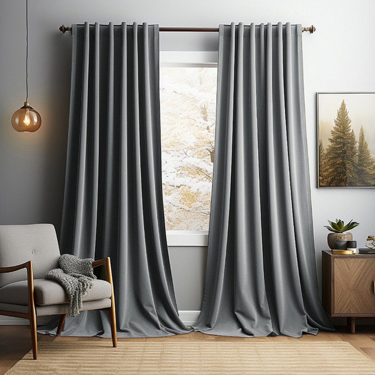 Qelus Gordijnen Blackout - Gordijnen - Gordijnen Kant en Klaar 2 Stuks - Fluwelen Gordijnen - Warmtewerend Gordijn - Geschikt Voor Woonkamer Slaapkamer - B 132 x H 305cm - Grijs
