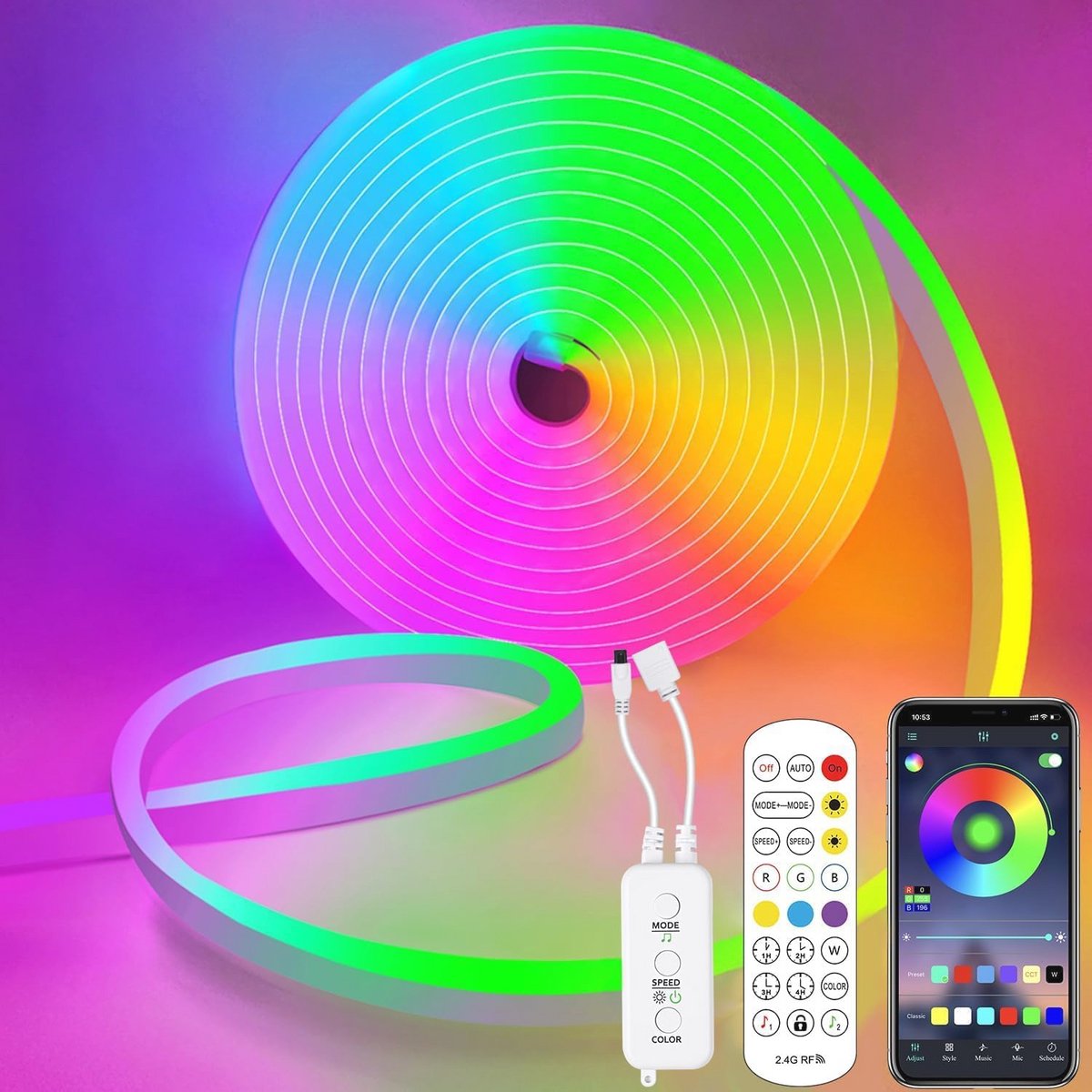 5m RGB Led Lichtstrip met Muzieksynchronisatie en App Bediening – Waterdicht en Kleurveranderend voor Slaapkamer Decoratie