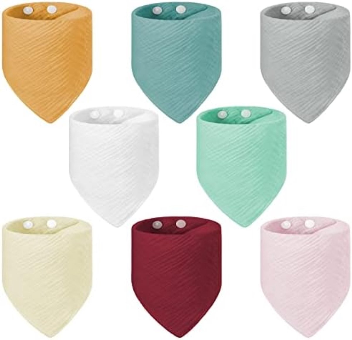 Image of 8 Stuks Driehoekige Stoffen Slabbetjes Bandana's - Zachte en Absorberende Mousseline Kwijlslabbetjes met Verstelbare Drukknopen - Voor Jongens en Meisjes