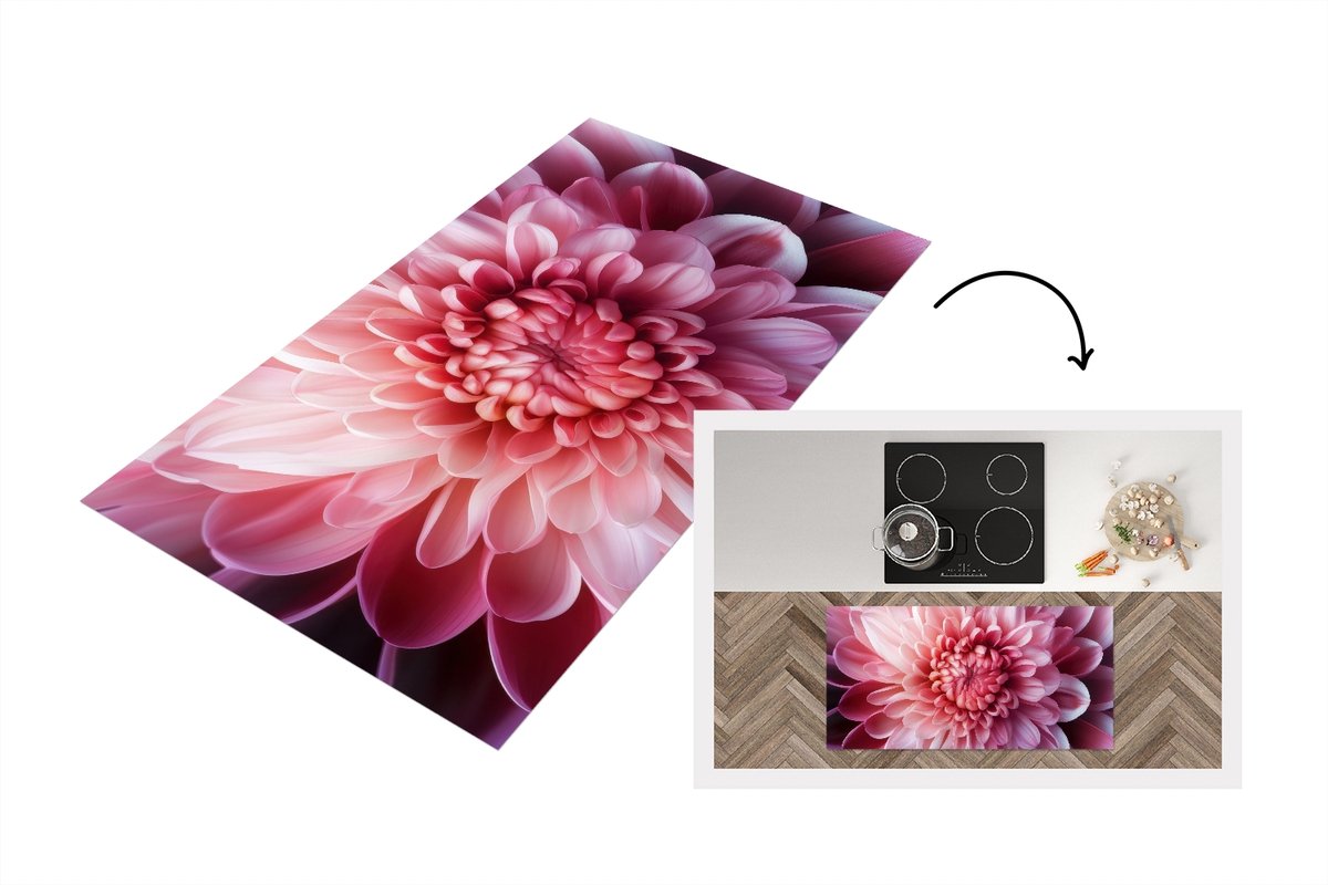 KitchenYeah Keukenloper 120x60 cm - Keukenmat vinyl Dahlia - Bloem - Close up - Roze - Keukenmatten loper - Keuken vloerkleed tapijt