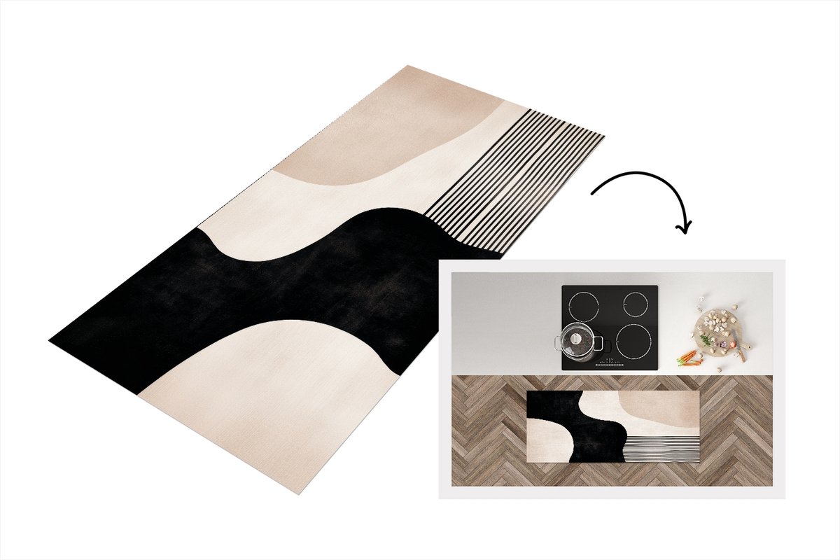 KitchenYeah Keukenloper 120x50 cm - Keukenmat vinyl Abstract - Japandi - Beige - Modern - Keukenmatten loper - Keuken vloerkleed tapijt