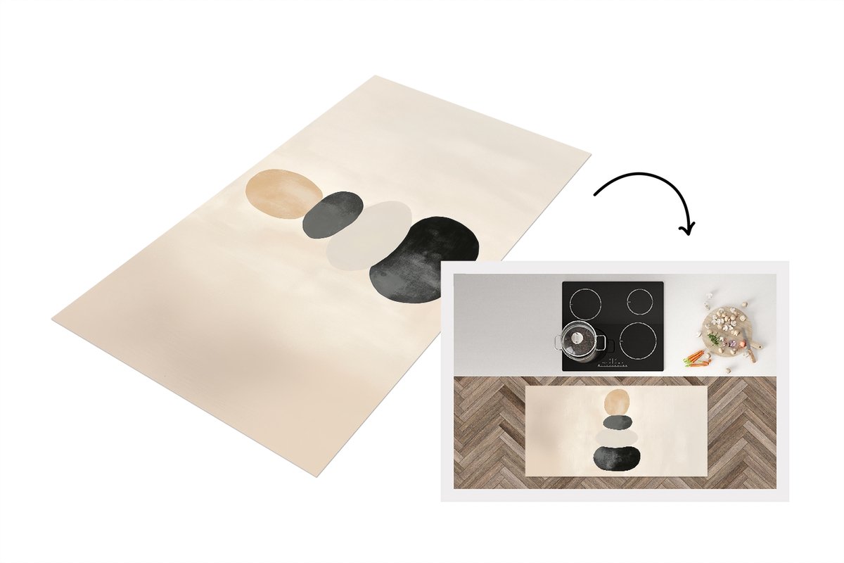 KitchenYeah Keukenloper 120x60 cm - Keukenmat vinyl Japandi - Wabi sabi - Beige - Keukenmatten loper - Keuken vloerkleed tapijt Vormen
