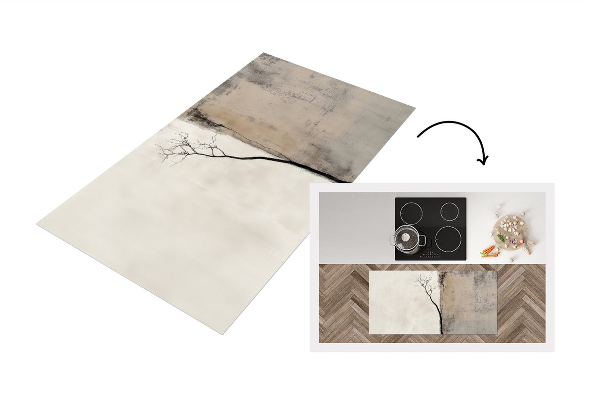 KitchenYeah Keukenloper 120x60 cm - Keukenmat vinyl Wabi sabi - Plant - Beige - Keukenmatten loper - Keuken vloerkleed tapijt Japandi - Plant