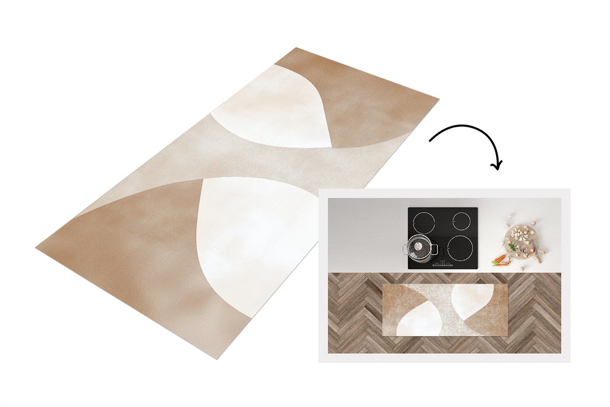 KitchenYeah Keukenloper 120x50 cm - Keukenmat vinyl Bruin - Japandi - Abstract - Keukenmatten loper - Keuken vloerkleed tapijt Japandi - Vlakken