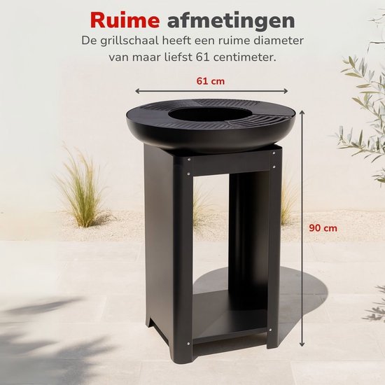 alpina 3-in-1 Vuurkorf en Grillplaat - Tuinhaard 61 x 90 cm - met Teppanyaki Bakplaat - Plancha BBQ met Brandhout Opslagplaats - Vuurkorf voor Buiten - Metaal van Alpina — afbeelding 5