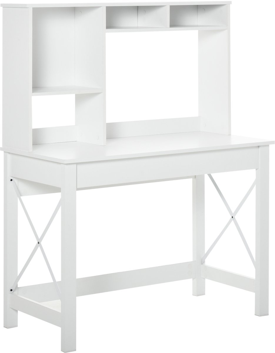 HOMCOM-Bureau met planken-Hout-105x50x137cm-Wit