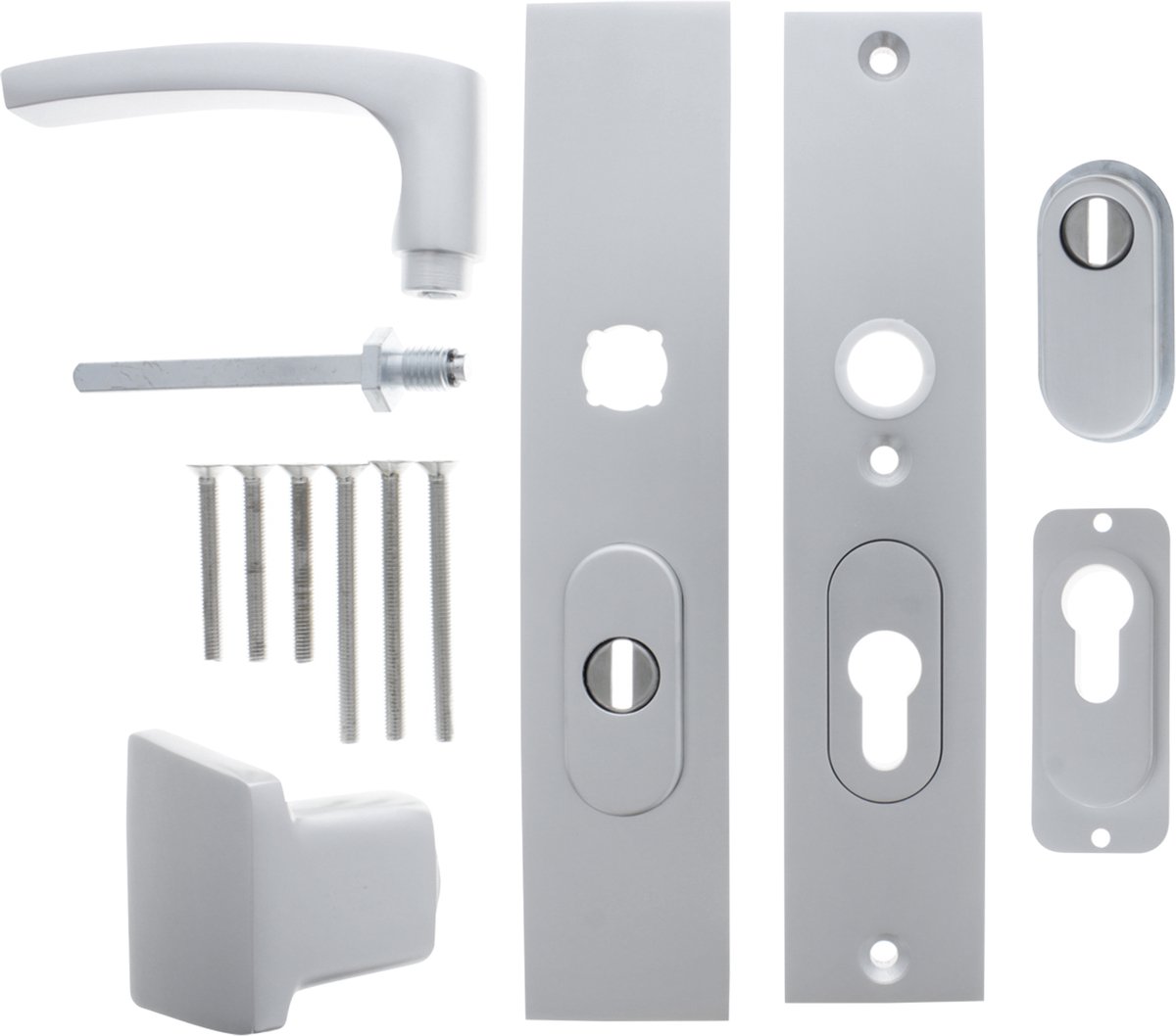 Veiligheidsgarnituur - Aluminium F1 - Aluminium - Starx - Starx Deurklink en op SKG*** met kerntrekbeveiliging 195x50mm PC55/72 Aluminium F1