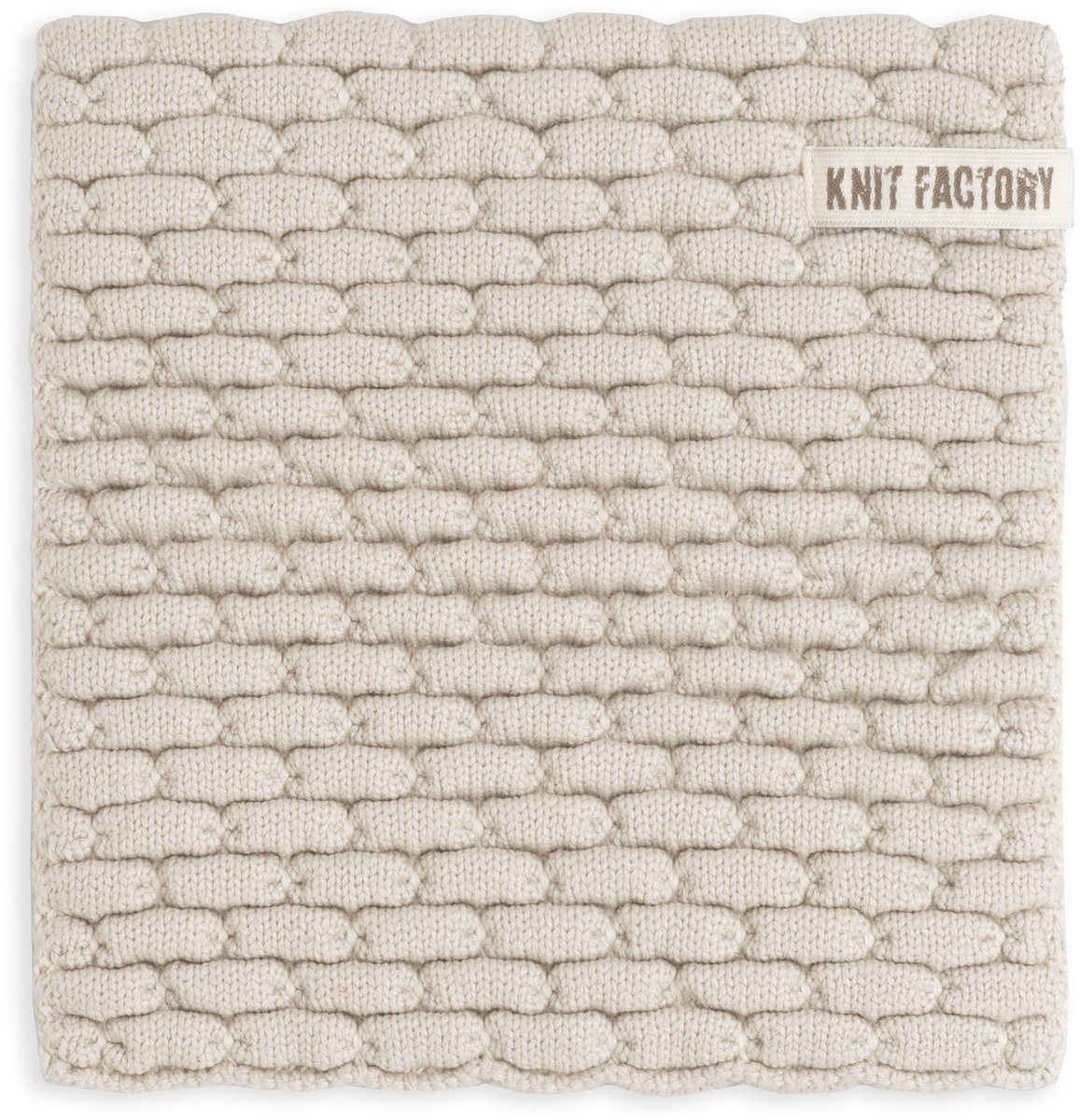 Knit Factory Gebreide Onderzetter Block - Pannenonderzetter - Hittebestendig - Onderlegger pannen - Tafel onderzetter - Opvouwbaar - Ecru/Linnen - 20x20 cm - 1 stuk verpakt