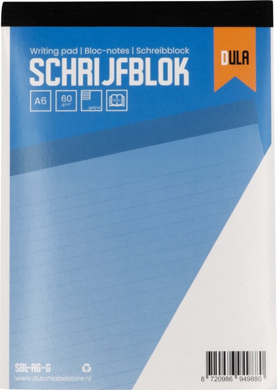 Foto: Schrijfblok a6 formaat met lijn 100 vel notitieblok gelinieerd 60 grams papier dula