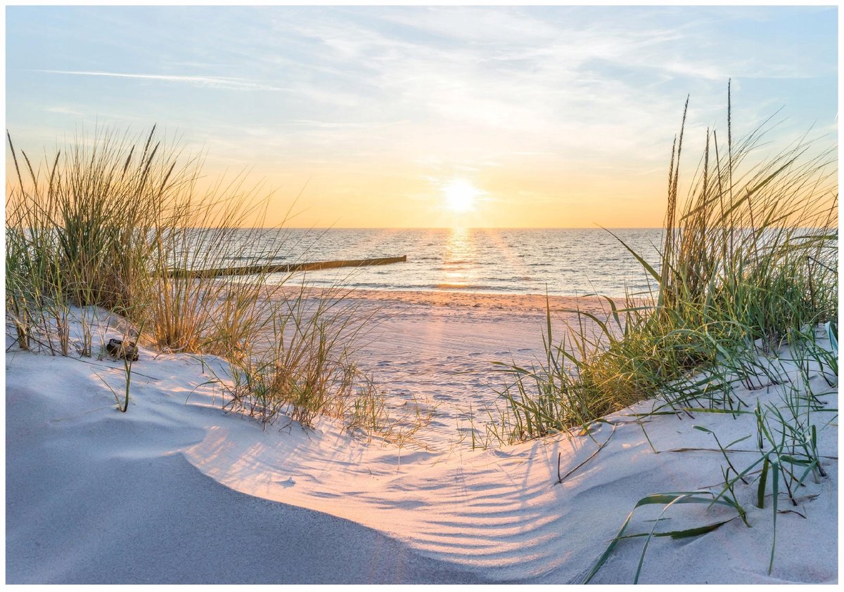 Fotobehang - 400x280 cm - strand met zee en duinen aan de Baltische Zee, perfect voor slaapkamer of woonkamer