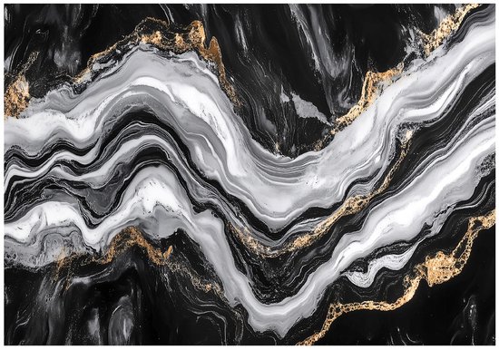 WALLARENA - Fotobehang - 300x210 cm - Zwart Gouden Marmer Wallpaper voor Slaapkamer en Woonkamer van Vliesbehang