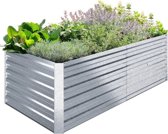 GRUNA - Verhoogd bed metaal 200x60x42 cm I 6 in 1 modulair verhoogd bed kit I 100% roestvrij I Dimensionaal stabiel dankzij versteviging I Verhoogde bedden voor tuin (Antraciet, 200x60x42