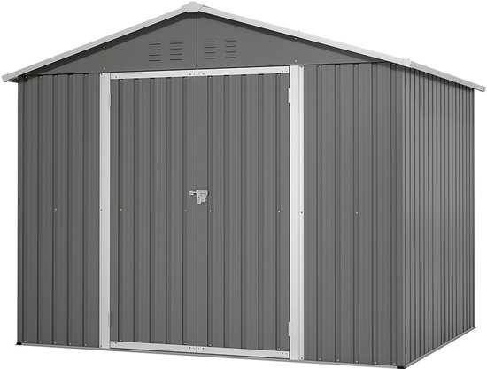 Abri de jardin en métal gris Pugsdrly 8 x 6 pi avec porte à charnière, anthracite - Idéal pour ranger les outils et équipements de jardin