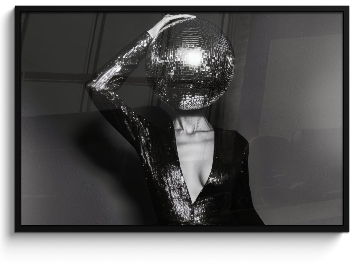 FrameYourWall Poster in lijst - Fotolijst 120x80 cm - Posters - Discobal - Gezicht - Glamour - Zwart - Posterlijst zwart - Decoratie - Wanddecoratie woonkamer - Muurdecoratie slaapkamer Discobal - Glamour