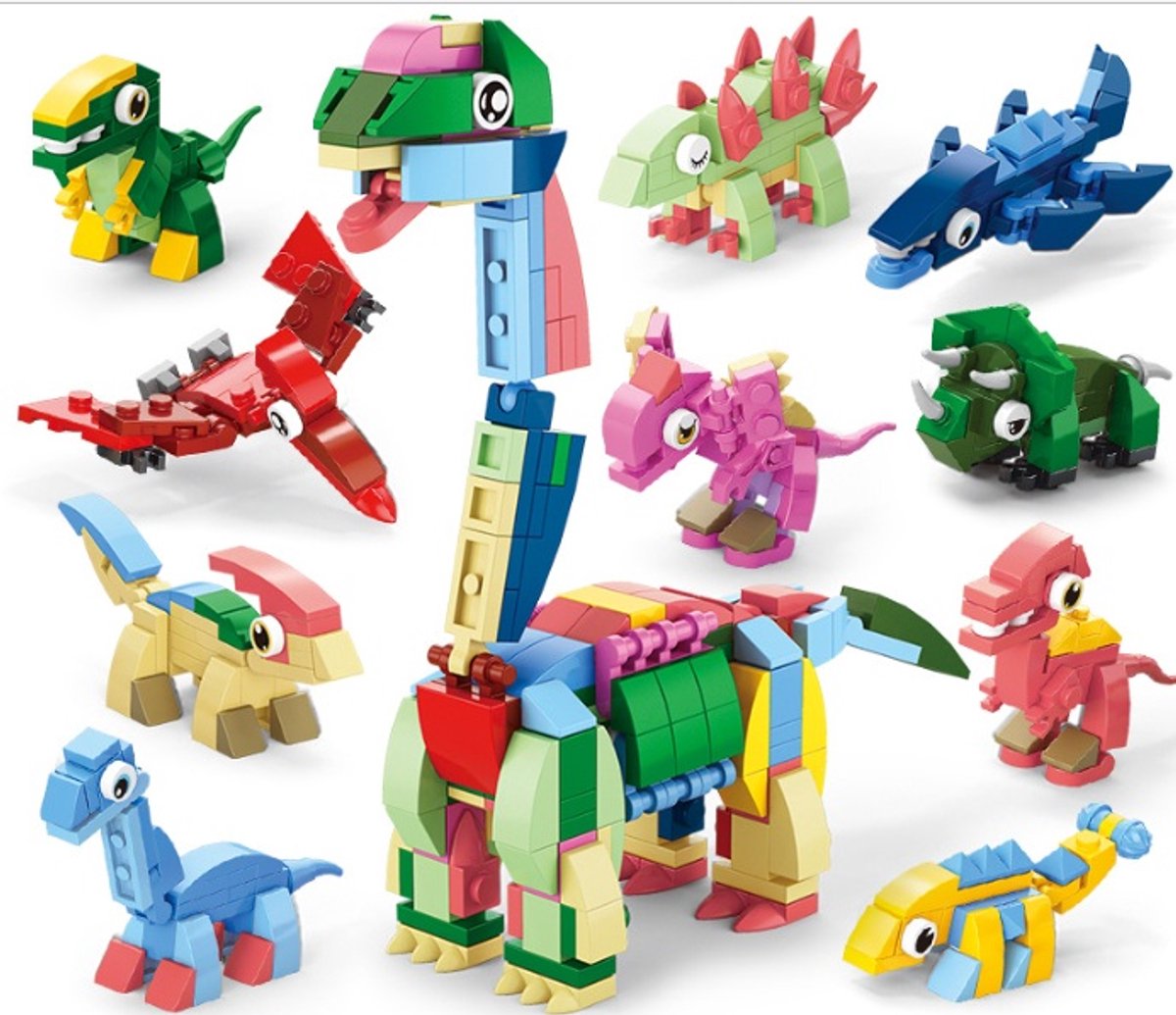 Bouwblokken Set - 10 stuks - Happy Dino - Dino - Speelgoed Blokkendoos - Educatief & Creatief Bouwen
