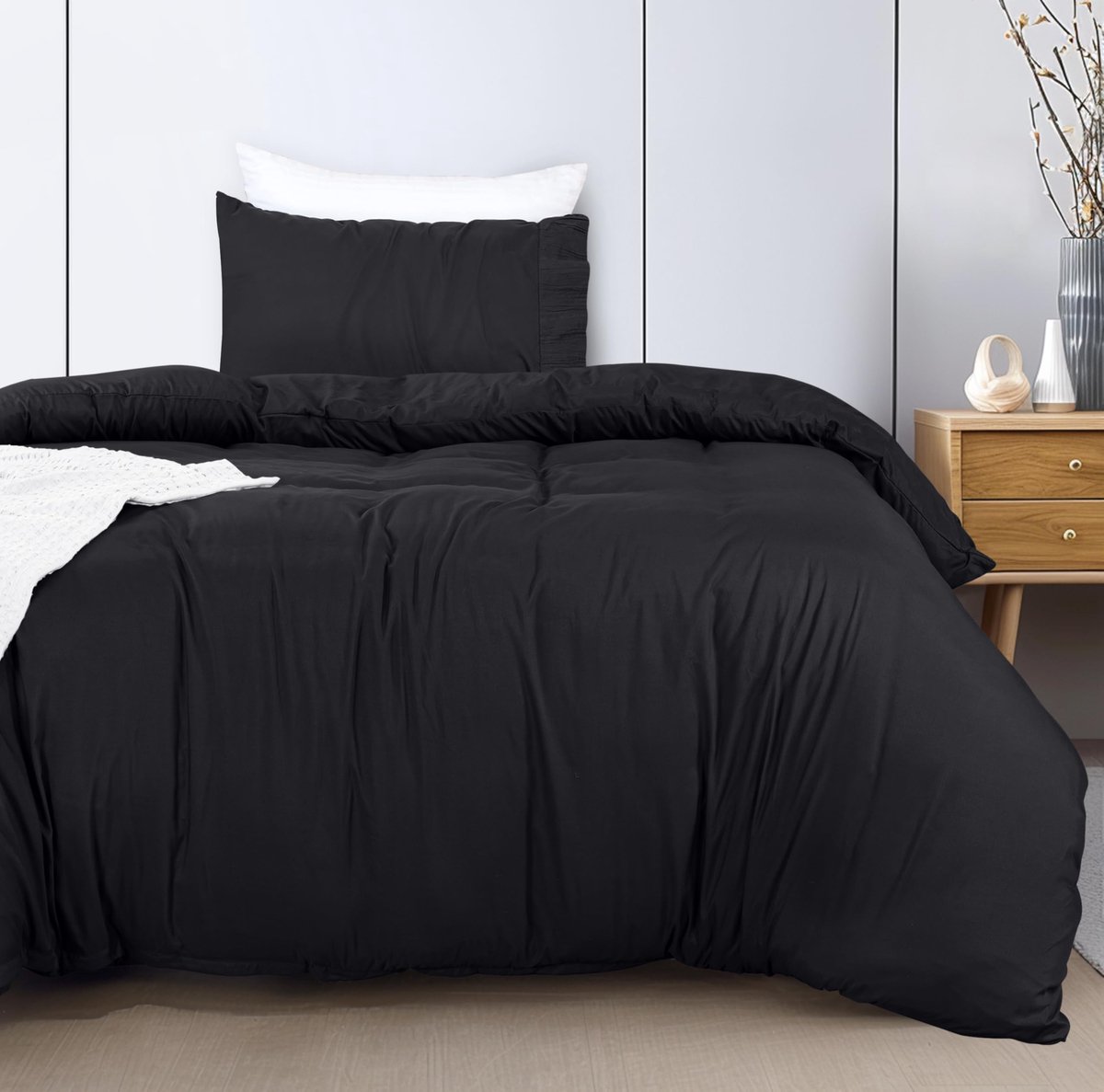Unyqoos Beddengoedset van Microvezel Polyester met Ritssluiting en Envelopsluiting in Zwart
