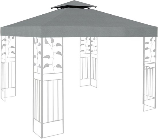 PPLONG-GE Paviljoendak 3x3m waterdicht, dubbel dak beschermkap, paviljoen vervangende hoes tuinpaviljoen vervangingsdak, stormbestendig partytent vervanging overtrek (grijs