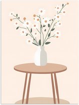 Poster 90x120 cm - Vaas - Bloemen - Madeliefjes - Beige - Posters - Kamer decoratie - Wanddecoratie woonkamer - Muurdecoratie slaapkamer