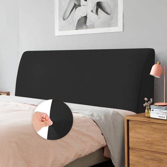 Housse de protection extensible Ibenzoa® pour tête de lit en velours pour une chambre Elegant , 180-200 cm, Zwart