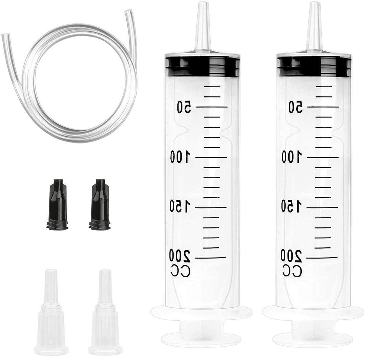 Allecto Plus - Spuit: 2 stuks 200 ml wegwerpspuit met slang en stop - voor laboratorium en industrieel gebruik
