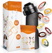 It'sgood - Geurwater Drinkfles - ZWART - Geur Waterfles - Fruit Flavors – Drink Up & Breathe the Air of Taste - Geurwater Drinkfles - Inclusief 8 Pods - 650 ml - Tritan - BPA-vrij - Starterskit - Starterset - Aromacapsules 0 suiker