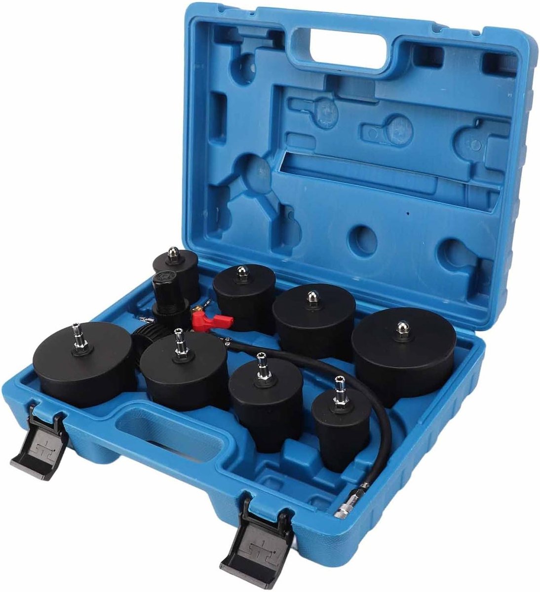 Allecto Plus - Turbosysteem Lekkagetester met Luchtdrukmeter voor Koelsysteem - Lektestkit met Manometertester voor Boost - Geschikt voor Intercoolers, Radiatoren en Slanglektest - 9 Delig Assortiment