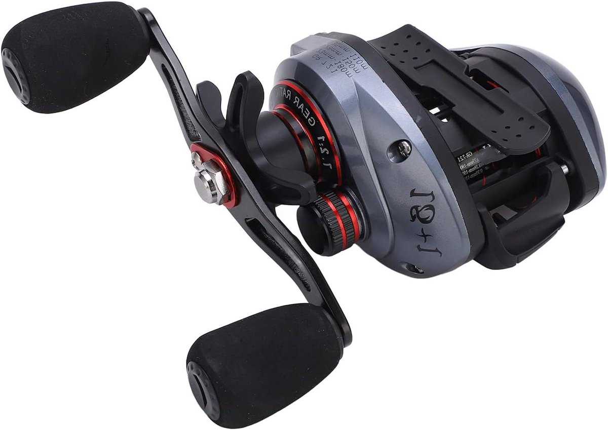 Allecto Plus - Baitcasting Reel met Dubbel Remsysteem Lang Werpende Spoel 7.2:1 Rood Hoge Snelheid voor Buiten Vissen (Linkshandig)