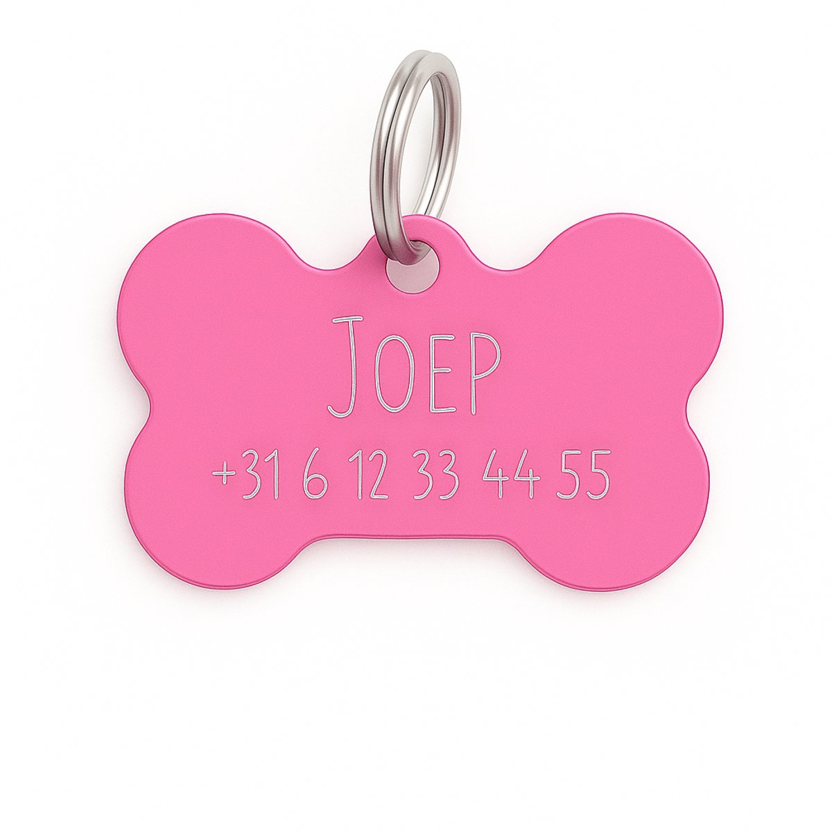 Lovelockers® | Hondenpenning inclusief graveren | Gegraveerde Penning Bot | Fel Roze | maat L 38 x 26 mm | incl 2 regels gravering | Luxe honden penning