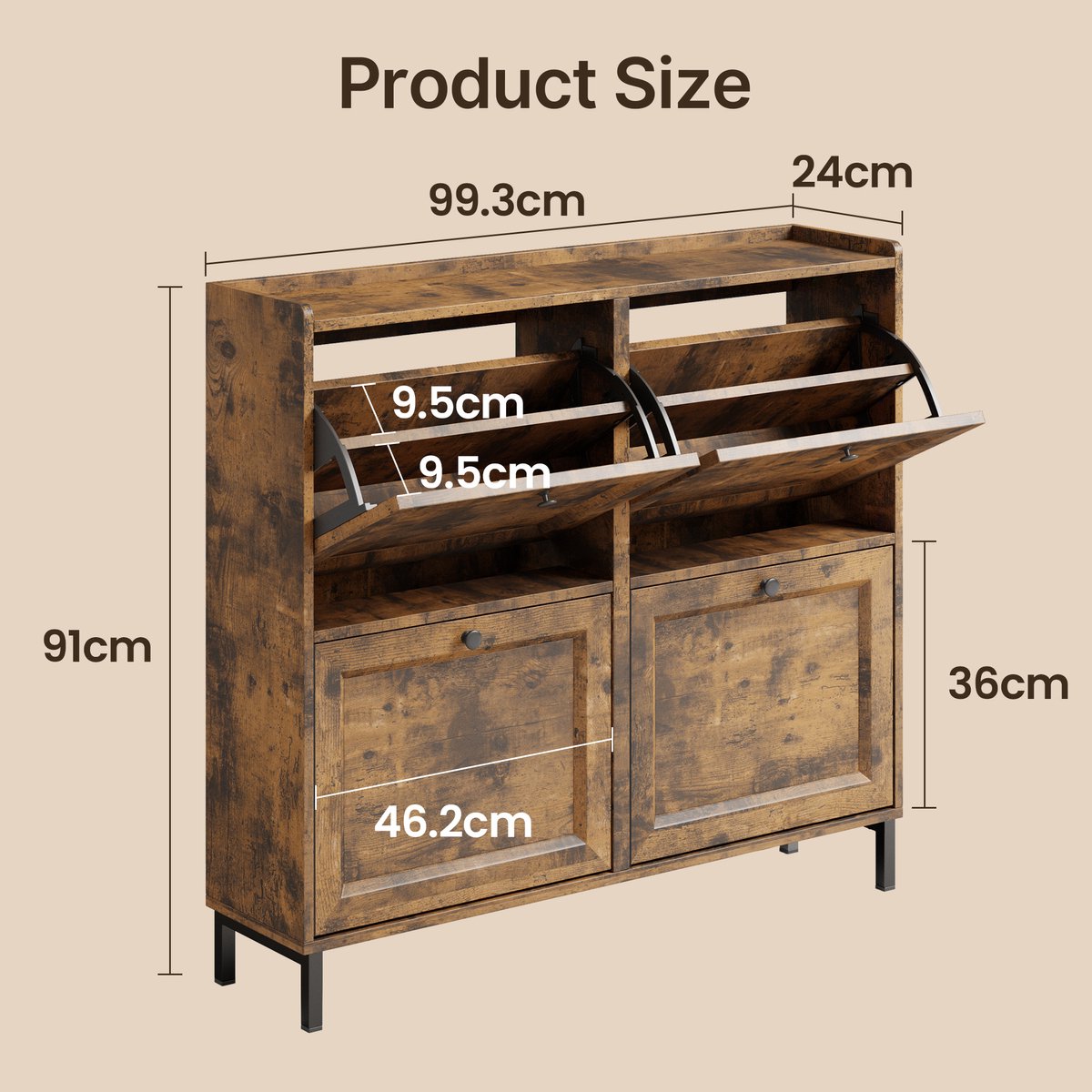 Rubin Schoenenkast met 4 Draaideuren - Wit 66 cm