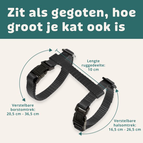 Kattentuigje Met Looplijn Kattenharnas Kittentuigje Kattenriem Met Looplijn Kat Kitten Tuigje Verstelbaar - Zwart