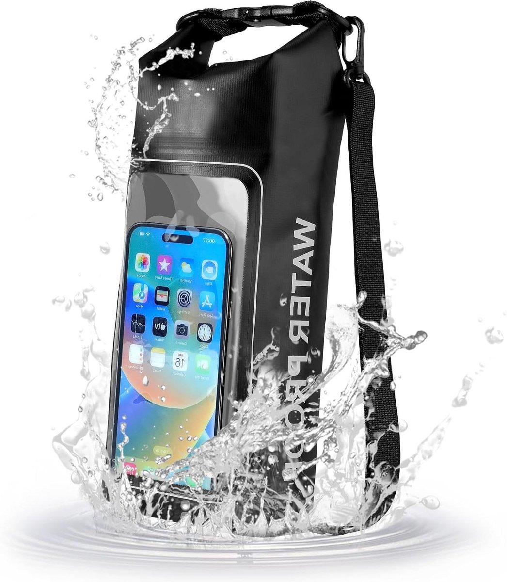 Waterdichte Dry Bag Roll Top Strand Telefoonhoesje Lichtgewicht Dry Pouch voor Zwemmen Kajakken Camping Vissen Reizen - zwart 2 liter