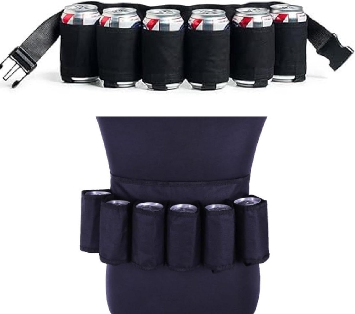 Allecto Plus - Bierriem voor 6 Blikjes Bier - Bierholster voor Drinken onderweg - Zwart - Handig en Draagbaar