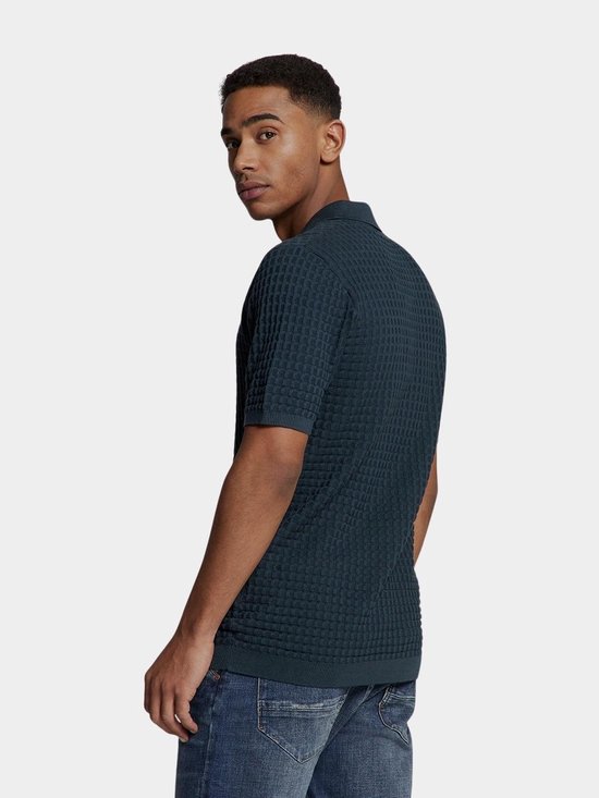 Pullover Short Sleeve Polo V Solid Jacquard