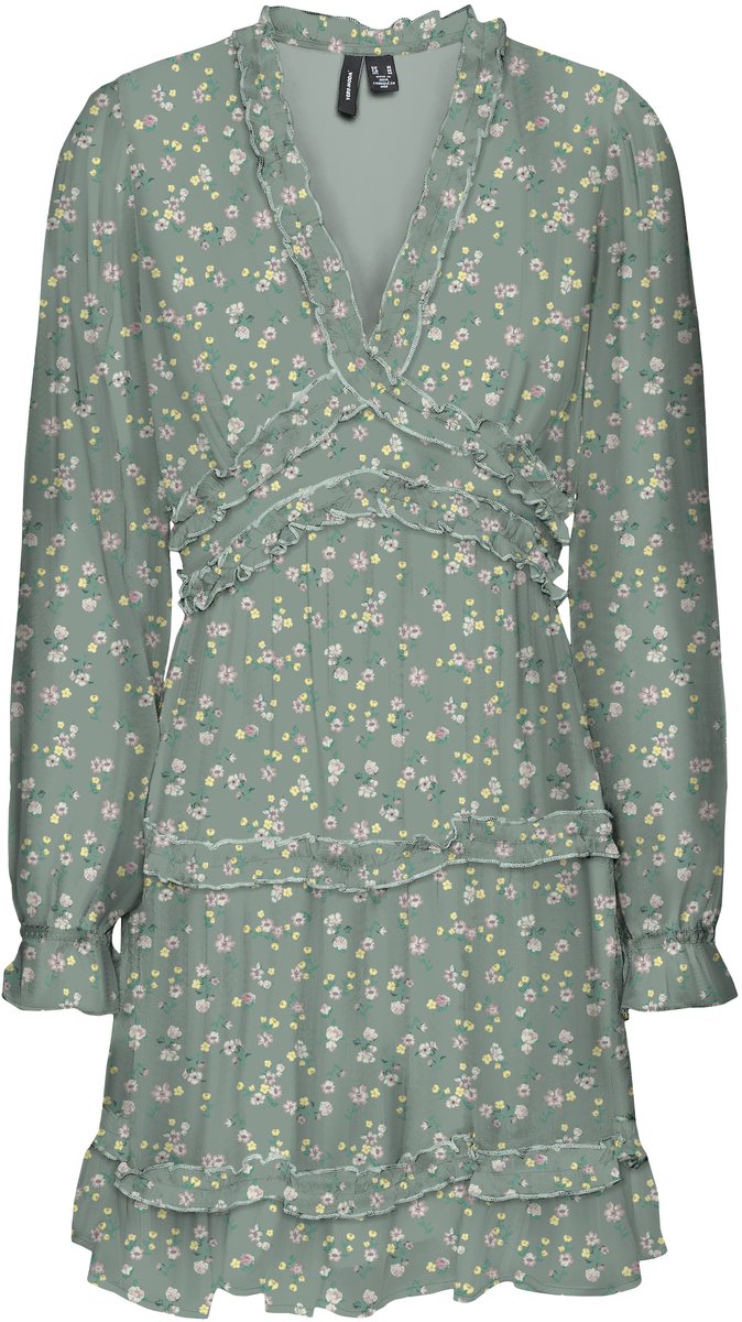 VERO MODA - VMSMILLA LS FRILL SHORT DRESS WVN GA - Dames - Mini jurken