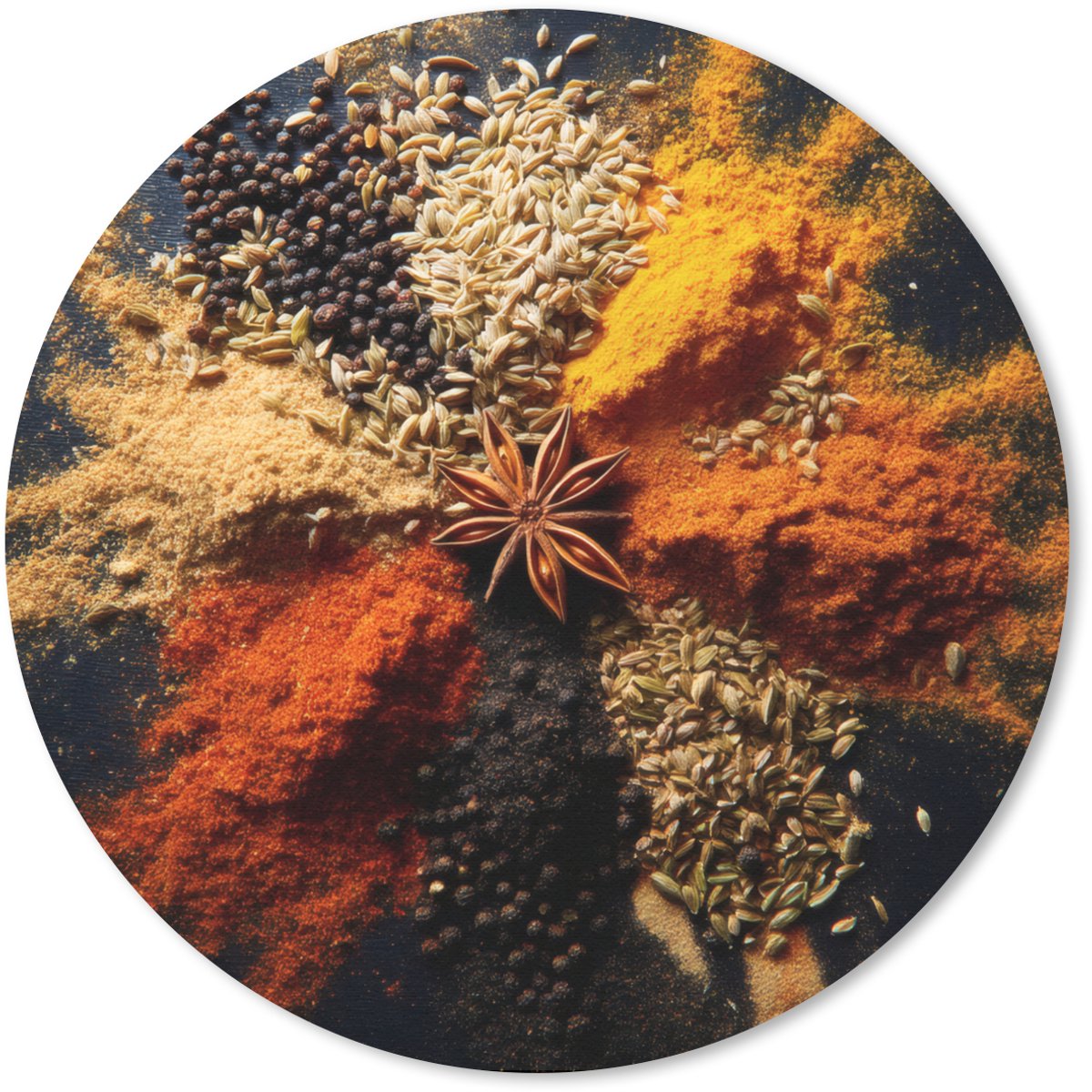 Muismat rond 30x30 cm - Mousepad Specerijen - Explosie - Oranje - Ronde muismatten