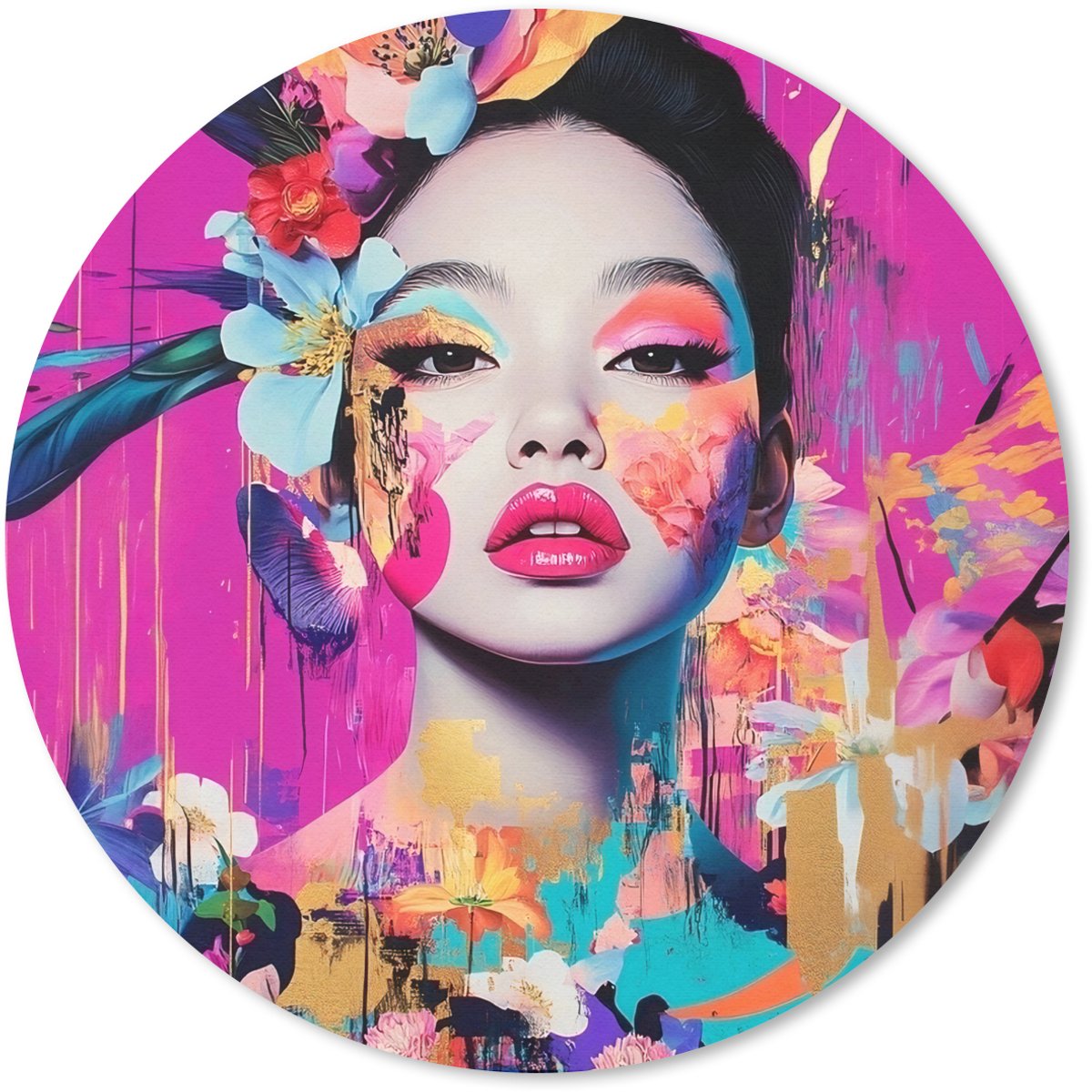 Muismat rond 50x50 cm - Mousepad Vrouw - Portret - Abstract - Paars - Ronde muismatten