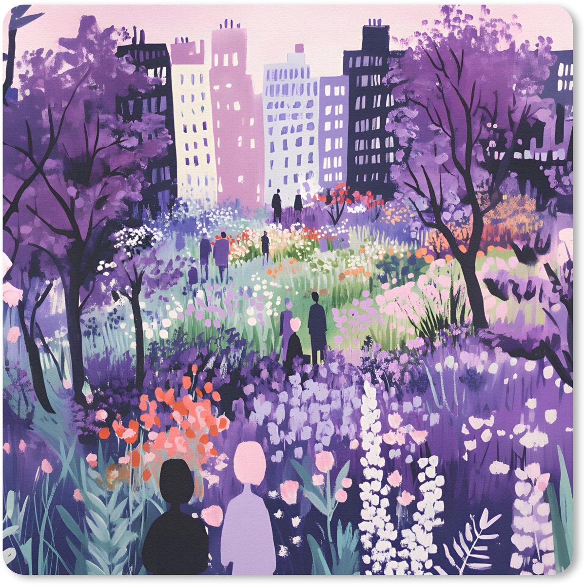 Muismat 30x30 cm - Mousepad Park - Bomen - Bloemen - Gebouwen - Muismatten
