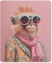 Muismat 19x23 cm - Mousepad Sjaal - Aap - Zonnebril - Jasje - Muismatten