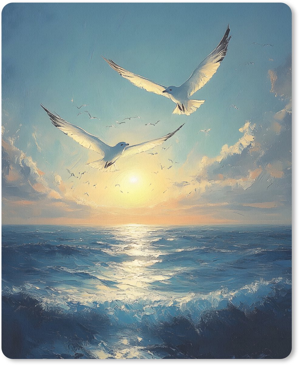 Muismat 19x23 cm - Mousepad Meeuwen - Zee - Wolken -Blauw - Muismatten