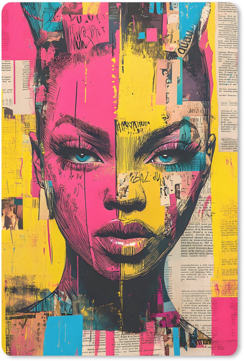 Muismat 18x27 cm - Mousepad Vrouwengezicht - Krantenpapier - Abstract - Roze - Muismatten