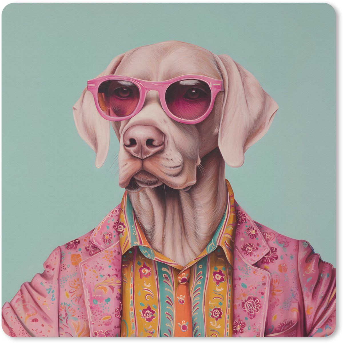 Muismat 20x20 cm - Mousepad Hond - Overhemd - Bloemen - Bril - Muismatten