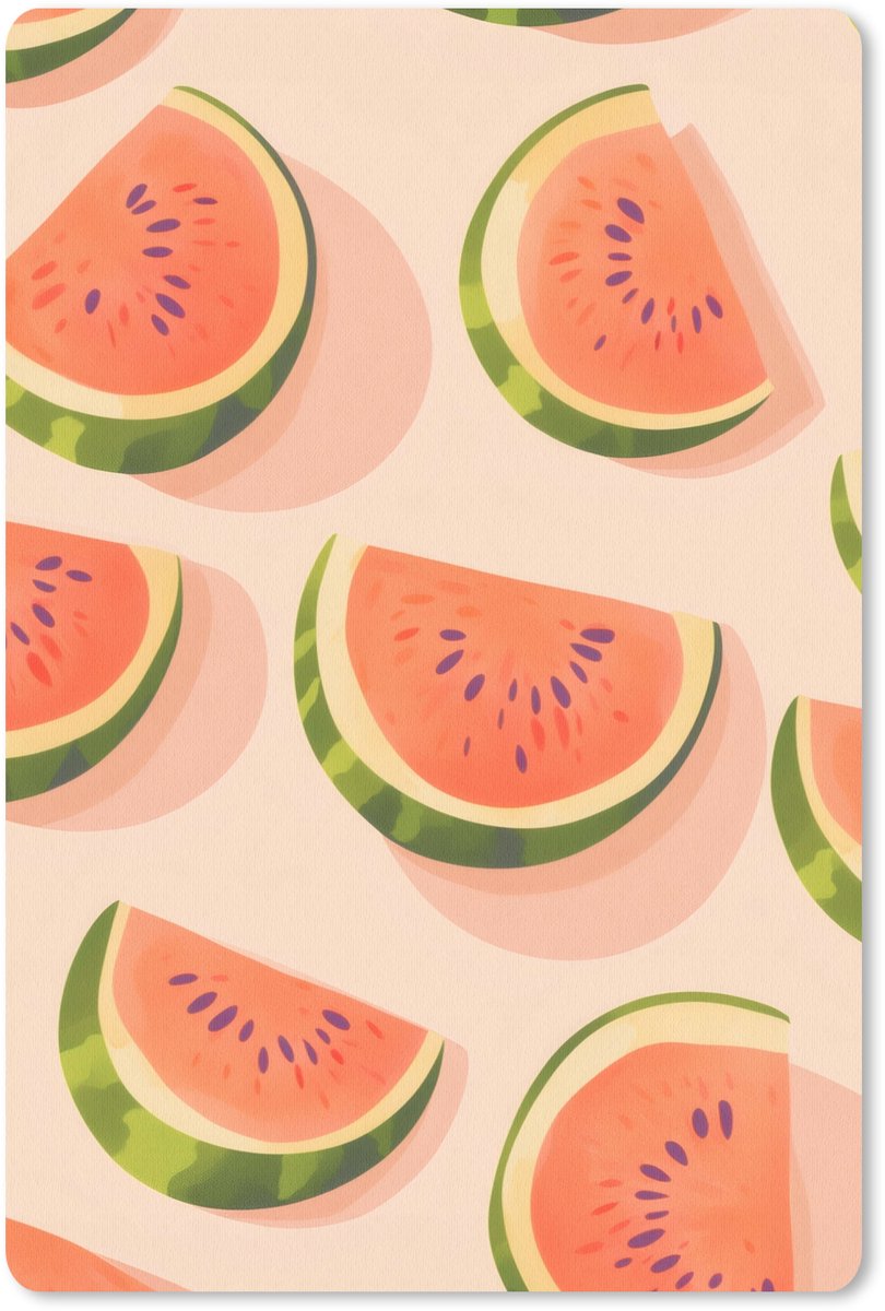 Muismat 18x27 cm - Mousepad Watermeloen - Schijfjes - Pitten - Rood - Muismatten