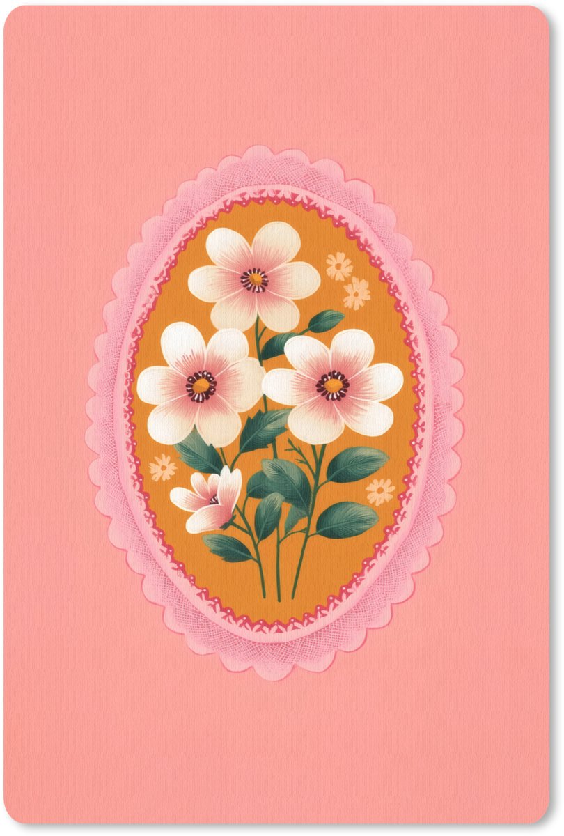 Muismat 18x27 cm - Mousepad Illustratie - Bloemen - Rand - Roze - Muismatten