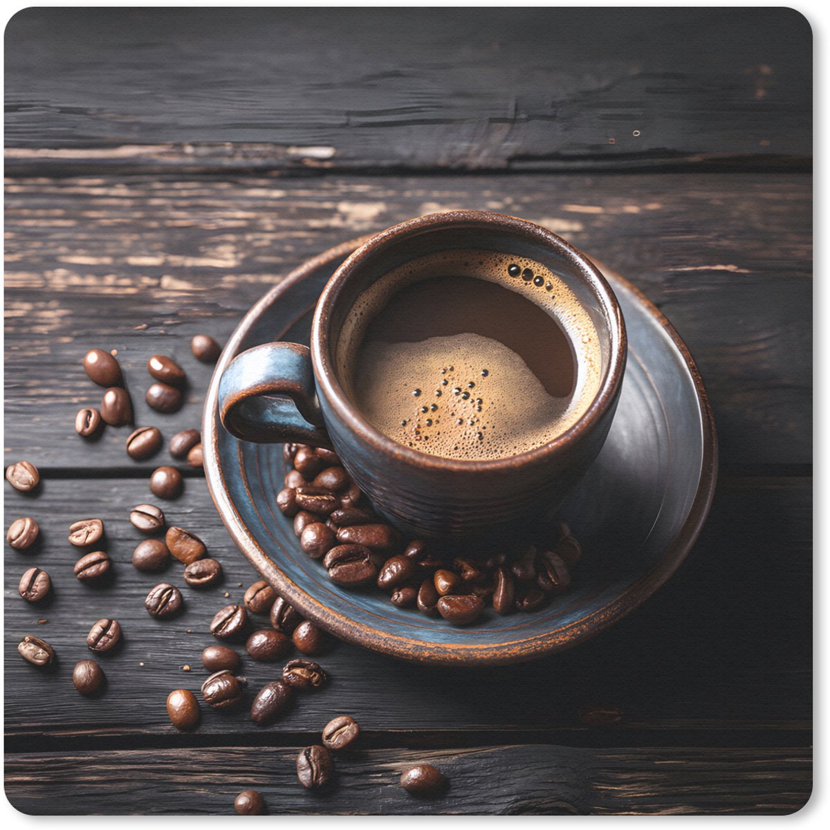 Muismat 30x30 cm - Mousepad Kop - Koffie - Hout - Bonen - Muismatten