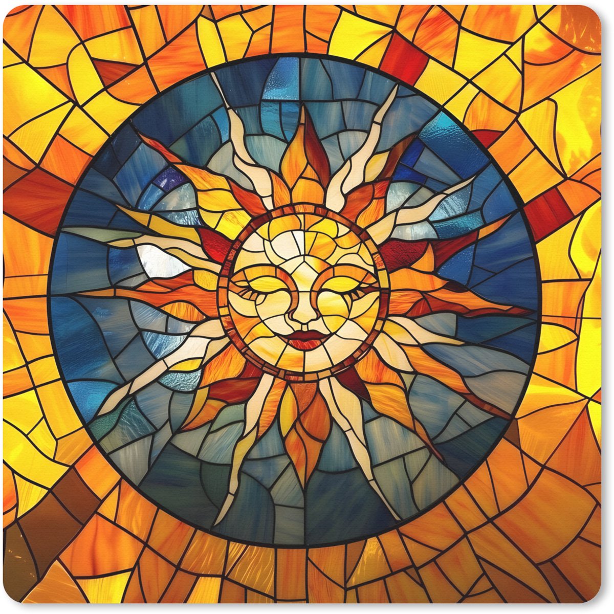 Muismat 30x30 cm - Mousepad Mozaïek - Zon - Geel - Cirkel - Muismatten