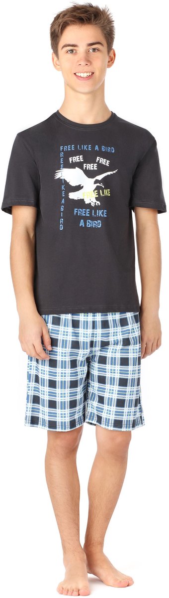 Timone – Jongenspyjama - Lange Mouwen – Katoenen - Set Tweedelig – Pyjama – Huispak – GraphitePlaid4 – 170 - TI-TI30-112-PJ