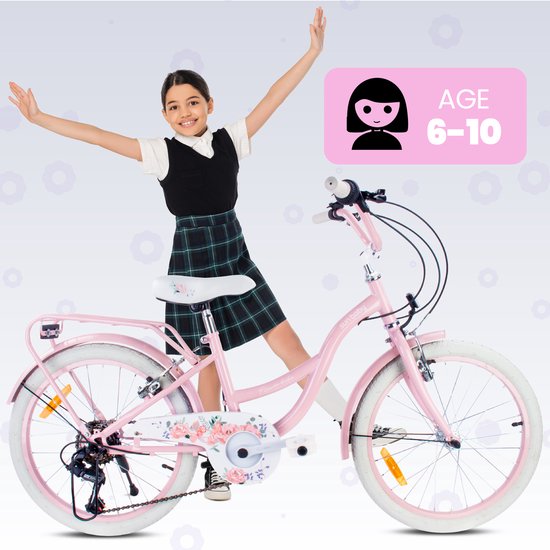 Flower Bike Fiets voor een meisje van 6 tot 10 jaar, 20 inch Roze, 6 versnellingen Shimano, kinderfiets in hoogte verstelbaar van Flower Bike — afbeelding 5