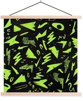Posterhanger incl. Poster 90x90 cm - Schoolplaat - Vormen - Pijlen - Abstract - Zwart - Textielposter - Blanke latten